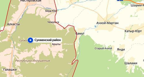 The border between Ingushetia and Chechnya. Photo: Yandex maps