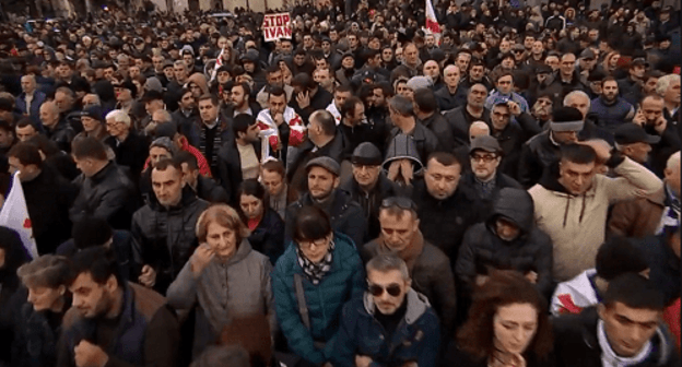 Opposition rally in Tbilisi, December 2, 2018. Photo: press service of the United National Movement, https://www.facebook.com/nacionalurimodzraoba/videos/766199990382566/ Opposition rally in Tbilisi, December 2, 2018. Photo: press service of the United National Movement, https://www.facebook.com/nacionalurimodzraoba/videos/766199990382566/