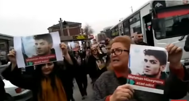 Rally in support of Mekhman Guseinov, Baku, January 3, 2019. Screenshot from MeydanTV video, https://www.youtube.com/watch?v=MkvK-QmgNZo&t=843s