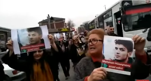 Rally in support of Mekhman Guseinov, Baku, January 3, 2019. Screenshot from MeydanTV video,  https://www.youtube.com/watch?v=MkvK-QmgNZo&t=843s