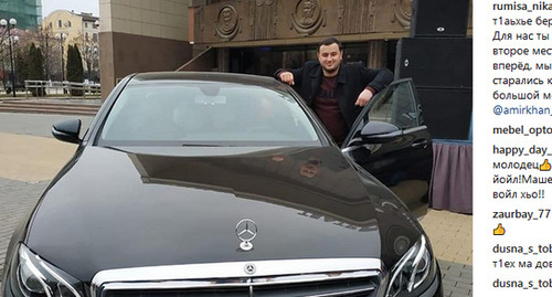 Amirkhan Umaev and his new Mercedes car. Photo from Umaev's Instagram page: https://www.instagram.com/p/BsLG9hmHOUG/ 