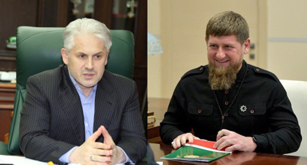 Muslim Khuchiev and Ramzan Kadyrov. Collage by the "Caucasian Knot". Photo" press service of the Ministry for Economic and Territorial Development and Trade of the Chechen Republic; press service of the Kremlin Sources: http://economy-chr.ru/?p=1450
http://kremlin.ru/catalog/persons/146/events/57797