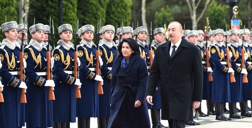 Salome Zurabishvili and Ilham Aliev during the visit of the Georgian President to Azerbaijan, February 27, 2019. Photo: press service of the President of Azerbaijan:  https://ru.president.az/articles/32063