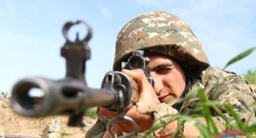 A soldier of the army of Nagorno-Karabakh. Photo from the website of the Ministry of Defence for Nagorno-Karabakh http://www.nkrmil.am/news/view/2308 