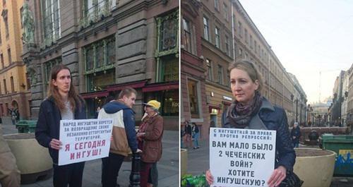 Solo pickets in Saint Petersburg in support of Ingush oppositionists. Screenshot from Facebook page: https://www.facebook.com/mussin.eugen/posts/2256216254470656
