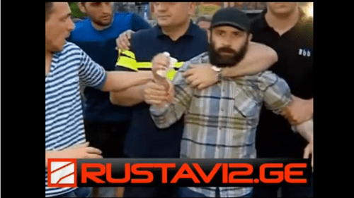 Screenshot of the video of the detention of a gay parade opponent in Tbilisi. June 14, 2019. Screenshot of the video by Rustavi 2 http://www.rustavi2.ge/en/news/135982