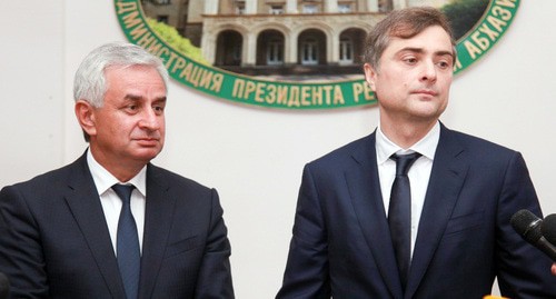Meeting of Raul Khadjimba (left) and Vladislav Surkov, July 3, 2019. Photo: press service of the President of Abkhazia, http://presidentofabkhazia.org/region/photogallery/289/