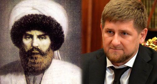Imam Shamil and Ramzan Kadyrov. Photo: Public heritage, Kremlin press service: kremlin.ru. Collage by the Caucasian Knot