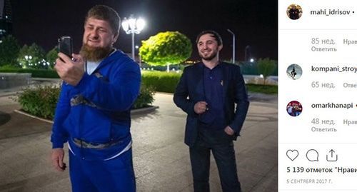 Ramzan Kadyrov (on the left) and Makhi Idrisov. Screenshot of the post on Idrisov's Instagram https://www.instagram.com/p/BYq_dlVBQIU/