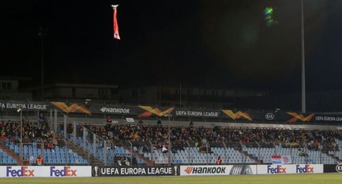 A drone appeared over the stadium during the match of the "Dudelange" (Luxembourg) and "Karabakh" (Azerbaijan) Football Clubs (FCs). Photo: Reuters / Francois Walschaerts