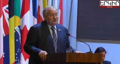 Konstantin Zatulin's speech at the forum in Stepanakert. Photo: screenshot of the video https://www.youtube.com/watch?v=5pYVDTSyC58