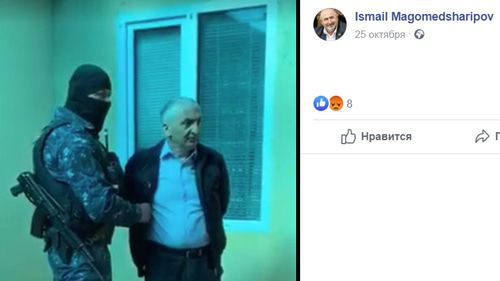 Sharip Magomedsharipov with a security escort. Photo: screenshot of the post on Ismail Magomedsharipov's page on Facebook 
https://www.facebook.com/ismail.magomedsharipov.7/posts/2397667787169177