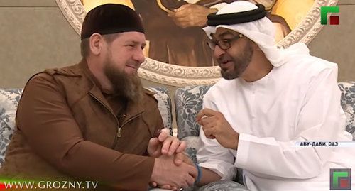 Ramzan Kadyrov and Sheikh Sultan bin Zayed Al Nahyan. Screenshort of the report by the "Grozny" TV channel https://www.youtube.com/watch?v=eyiL6ugFT2U