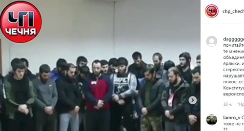 A "preventive conversation" with residents of Chechnya. Screenshot of the video posted in the "Chp_chechenya" group on Instagram https://www.instagram.com/p/B7qe2qLlMuq/