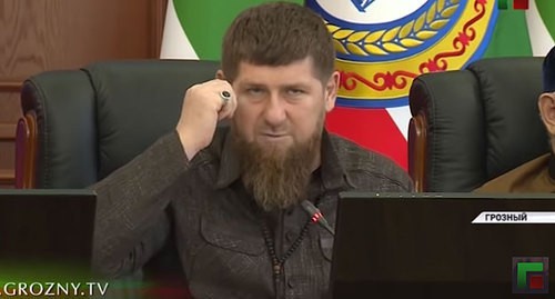 Ramzan Kadyrov gives comments on the coronavirus outbreak in Chechnya. Screenshot of the video by the Grozny TV channel https://www.youtube.com/watch?v=B8ODK2CCLso