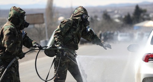 Disinfection in Marneuli, Georgia, March 25, 2020. Photo: REUTERS/Irakli Gedenidze