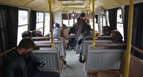 Grozny residents in medical masks in public transport, April 2020. Photo: REUTERS/Ramzan Musaev