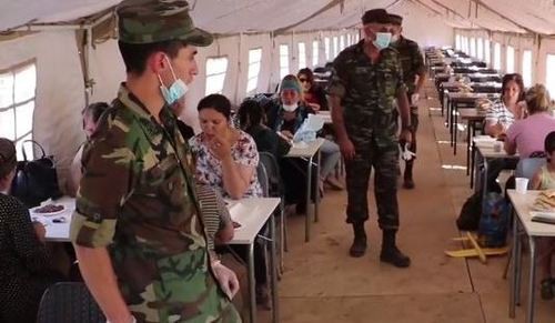A canteen in the tent camp for the Azerbaijanis waiting for the departure to their homeland. Screenshot: https://www.instagram.com/p/CBz9lQvlxW7/