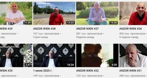 Screenshot from the "Anzor Tscharto Beck Martin" YouTube channel with videos criticising the head of Chechnya, Ramzan Kadyrov, and his relatives