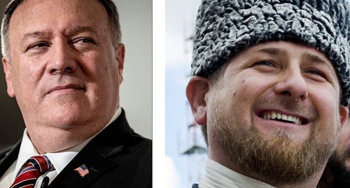 Ramzan Kadyrov (right) and Mike Pompeo. Photo: REUTERS/Eduard Korniyenko Ritzau Scanpix/Philip Davali via REUTERS