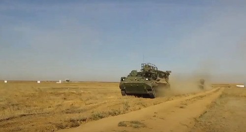 Military exercises at the "Prudboy" test site in Volgograd region. Screenshot of the video https://www.youtube.com/watch?v=w22doMCjvwc&amp;feature=emb_logo