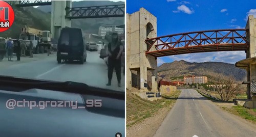 A video about the sending of Chechen natives to Nagorno-Karabakh; the bridge near the village of Morskoye in Crimea. Screenshot of the post on Instagram "ЧП/Грозный" https://www.instagram.com/p/CF0bdzqnLPO/?utm_source=ig_embed; screenshot of the image in Yandex.Maps