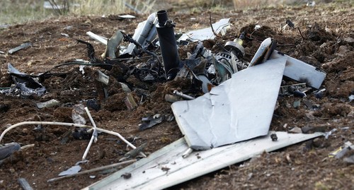 Wreckage of a drone in the outskirts of Stepanakert, October 11, 2020. Photo: REUTERS/Stringer