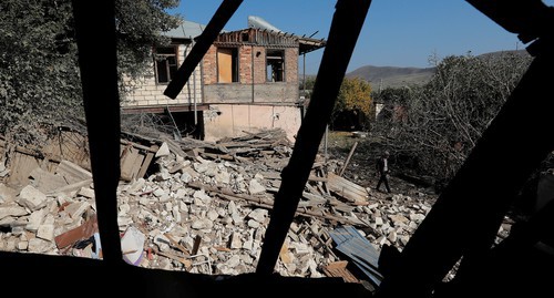 View from the window of a house damaged as a result of a shelling attack on Martuni, October 14, 2020. Photo: REUTERS/Stringer