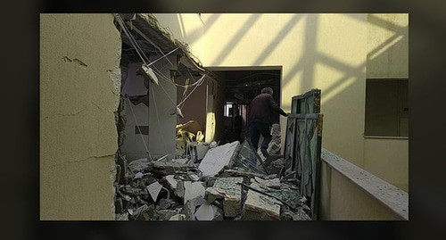 Maternity hospital partially destroyed as a result of shelling attack on Stepanakert, October 28, 2020. Screenshot: www.facebook.com/mfankr/posts/3520231274700741