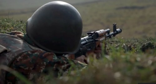 An Armenian soldier in position. Screenshot of the video by the Ministry of Defence of Armenia https://mil.am/hy/news/8663