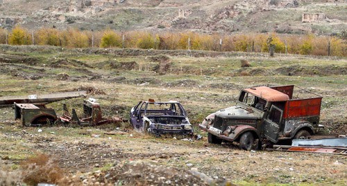Damaged Armenian military vehicles near Jebrail. Photo by Aziz Karimov for the "Caucasian Knot"