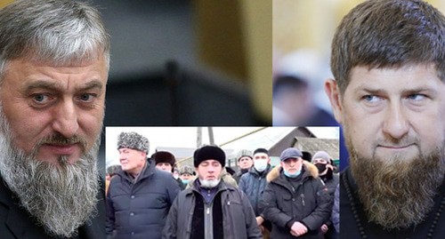 Adam Delimkhanov (on the left), relatives of the Timurziev brothers, and Ramzan Kadyrov. Collage by the "Caucasian Knot". Photo: Sputnik/Mikhail Metzel/Pool via REUTERS, screenshots of the videos https://www.instagram.com/p/CJd1wcEK2Aa/, http://duma.gov.ru/