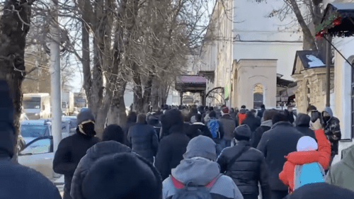 Protest rally in Stavropol, January 23, 2021. Screenshot: https://www.facebook.com/permalink.php?story_fbid=3996140240410493&id=100000436699400