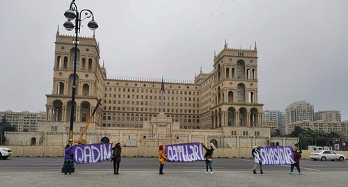 Protest against domestic violence in Baku, February 4, 2021. Photo courtesy of Ulvia Ali