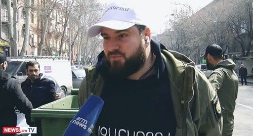 A participant of the protest action. Yerevan, March 16, 2021. Screenshot of the video https://news.am/rus/news/633964.html