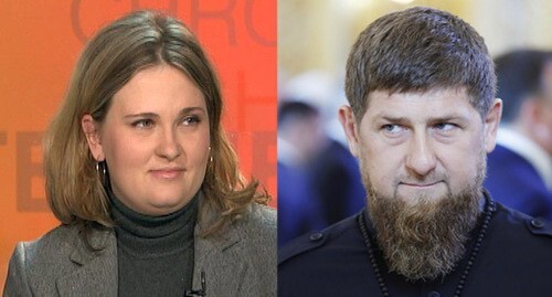 Elena Milashina and Ramzan Kadyrov. Collage made by the Caucasian Knot. Photo: https://chechnyatoday.com/news/317599  Sputnik/Mikhail Metzel/Pool via REUTERS