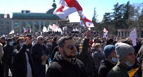 Protest against the construction of the Namakhvan HPP in Kutaisi, March 14, 2021. Screenshot: Sputnik Georgia