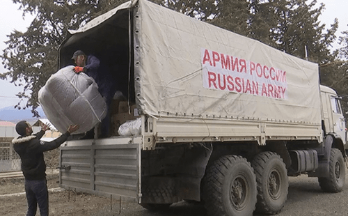 A truck with humanitarian aid. Photo: press service of the Ministry of Defence of Russia