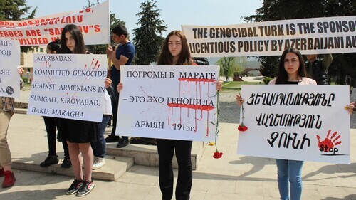 Participants of the action held on the occasion of the massacre in Maraga. April 10, 2021. Photo by Alvard Grigoryan for the "Caucasian Knot"