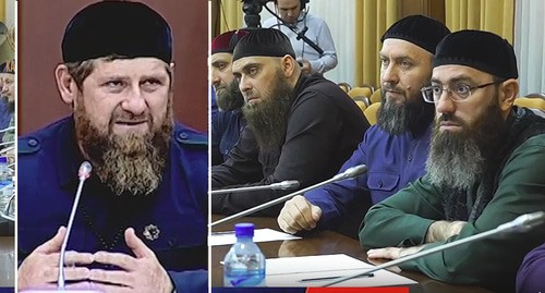 Law enforcers at a meeting at the anti-virus headquarters, May 25, 2021. Ramzan Kadyrov, screenshot from video posted by the press service of the head of Chechnya