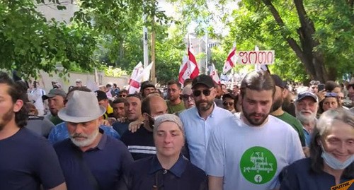 Protest against the construction of a hydroelectric power plant, May 24, 2021. Screenshot: Sputnik Georgia