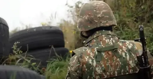An Armenian soldier at a combat post. Screenshot of video posted by the Ministry of Defence of Armenia, http://mil.am/hy/news/9921
