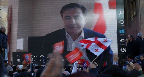 Former Georgian President Mikhail Saakashvili appeals to his supporters during presidential elections in Georgia, Tbilisi, December 2, 2021. Photo: REUTERS/David Mdzinarishvili
