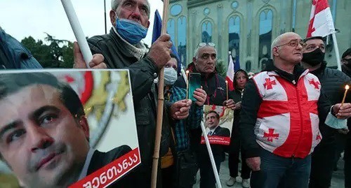 Participants of a protest rally demanding to free Mikhail Saakashvili, October 10, 2021. Photo: REUTERS/Irakli Gedenidze