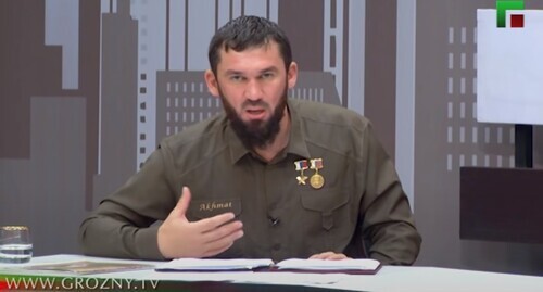 Magomed Daudov. Screenshot of the video by the Grozny TV channel https://www.youtube.com/watch?v=Vb0X4qU8nvQ&amp;t=7374s