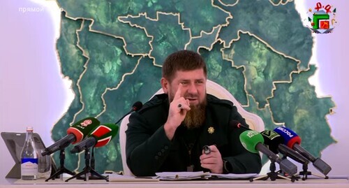 Ramzan Kadyrov at a press conference in Grozny on December 26, 2021. Screenshot of the video posted at the YouTube channel of the "Grozny" TV channel https://www.youtube.com/watch?v=fKDFXscmVcw
