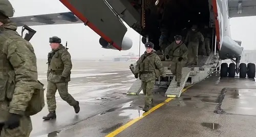 Russian military arrive in Kazakhstan as part of the CSTO peacekeeping contingent. Screenshot of video posted by the Ministry of Defence of Russia, www.youtube.com/watch?v=xLhbVuWOSNA