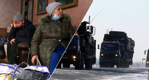 Residents of Donbass in the Rostov Region. Military vehicles. Photos: screenshot of the video by the Rostov Channel One https://www.youtube.com/watch?v=74VVHsibuLA ; press service of the Russian Ministry of Internal Affairs