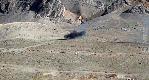 An explosion. Photo by the press service of the Armenian Ministry of Defence https://www.mil.am/ru/news/10180