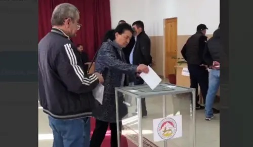 Voters in South Ossetia. Image made from video posted in IA Res Telegram channel on April 10, 2022, https://t.me/ia_res/7454